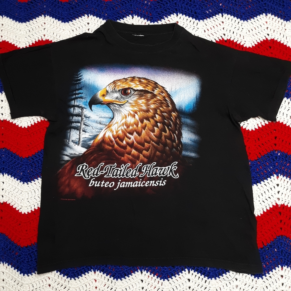 Vintage 90s Sunrise Sportswear Red-Tailed Hawk Tee L